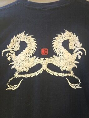 VTG Y2K Stussy Double Dragon Graphic T-Shirt Navy Men's Size XL 90s Surf Skate